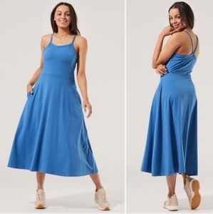 Pact Womens Organic Cotton Blue Maxi Swing Dress Size Medium